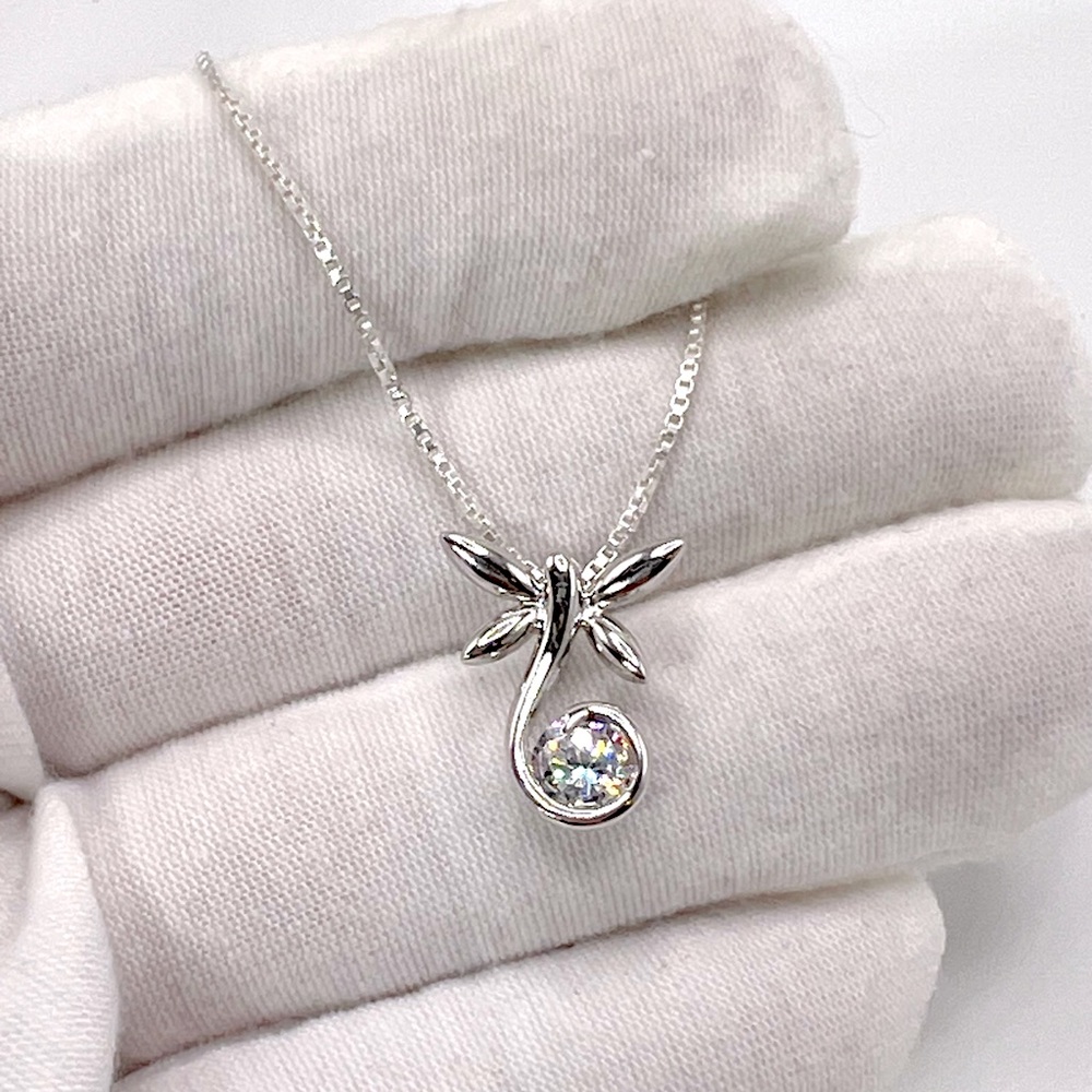 .925 Sterling Silver Dragonfly Necklace with Round Cz - Picture 3 of 14